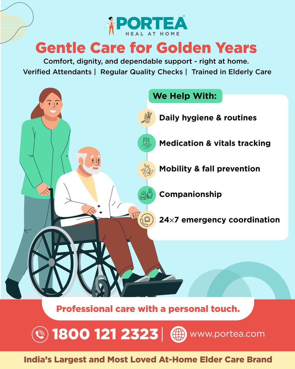 Aging needs more than care—it needs comfort, dignity &amp; home.
With Portea, your loved ones heal where they belong. 💙🏡
📞 1800 121 2323 | 🌐 portea.com

#PorteaCares #CareAtHome #ElderCare