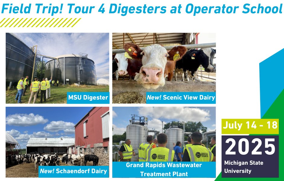 ambiogascouncil's tweet image. 🚐 Field trip alert! Join ABC’s Operator School this July for 4 behind-the-scenes #digester tours—2 brand new sites!

Talk with real operators, see #biogas in action, and get insights you won’t find in a classroom.

🦺 Register now: americanbiogascouncil.org/operator-train…