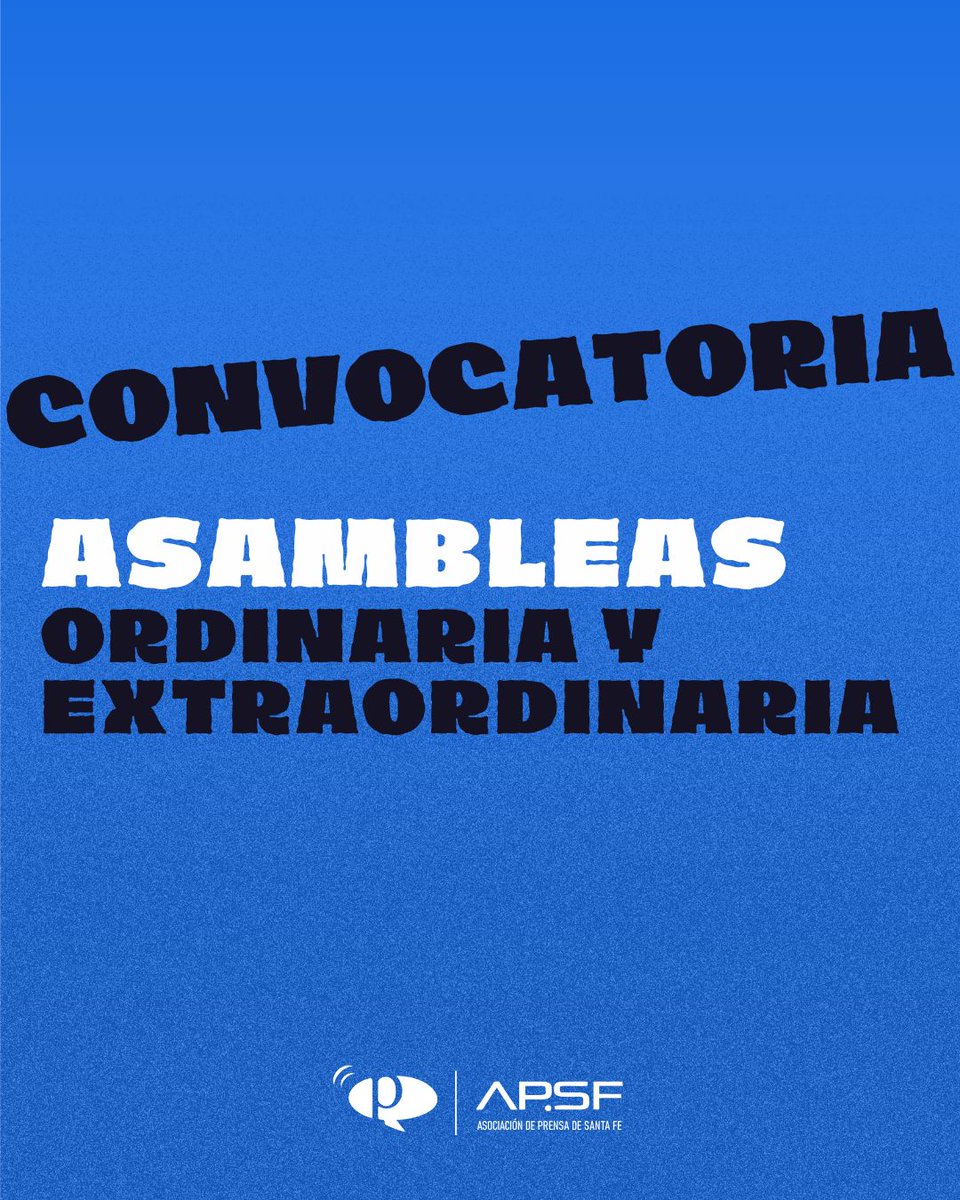 PrensaSantaFe's tweet image. 📌Convocatoria a asambleas ordinaria y extraordinaria
🕠Viernes 25/7 - 17.30 y 18 hs
📍Sede sindical
Más info 🔗 apsf.org.ar/convocatoria-a…