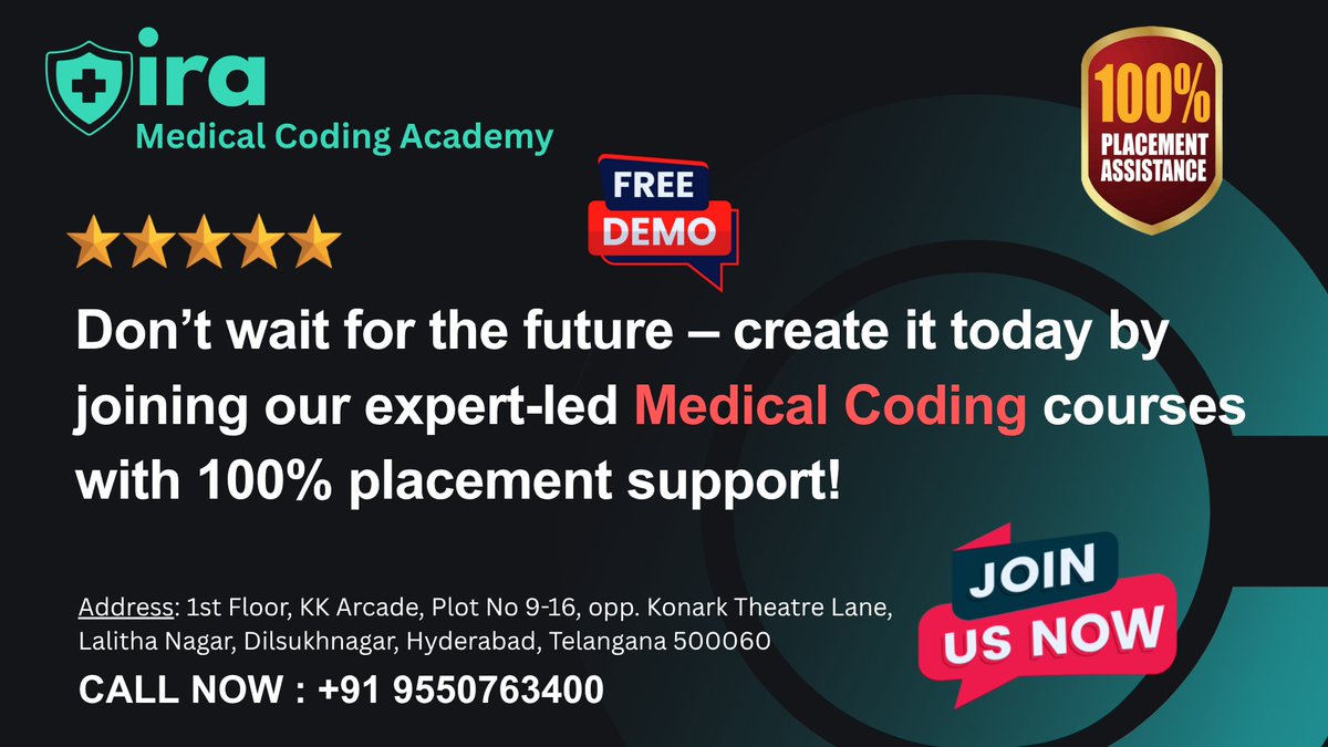 IraCoding's tweet image. IRA MEDICAL COIDNG ACADEMY 
"From classroom to career – Join our Medical Coding training today and get trained for success in the booming healthcare industry!"
#IRAMedicalCodingAcademy  
#JoinIRAMedicalCoding  
#MedicalCodingTraining  
#MedicalCodingJobs  
#BestMedicalCodin