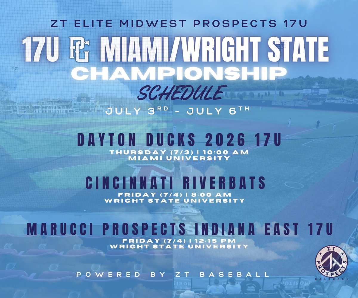 Here’s our schedule for the 2025 17U <a href="/PG_OhioValley/">Perfect Game Ohio Valley</a> Miami/Wright State Championship! 

#BeElite