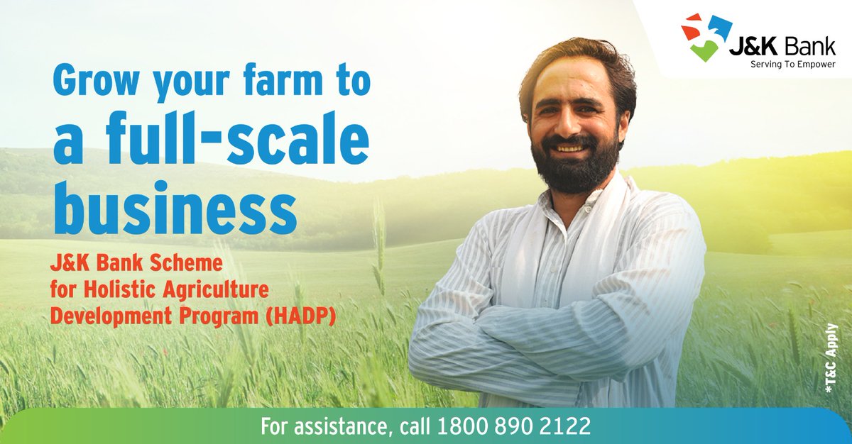 From seed production to high-density fruit farming, your agri venture deserves full support.

J&amp;K Bank’s HADP Scheme offers Up to 90% loan financing, government subsidies, and up to 8-year repayment.

To know more, click here bit.ly/4nrWg9D

#JKBank #YourBankSince1938