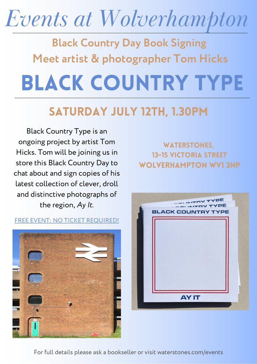 For #BlackCountryDay this month, we have 2 great book signings in store on July 12th!
At 12pm, Richard O'Connor signs copies of 'Paranormal Black Country', and at 1.30pm, local legend Tom <a href="/bctype/">Black Country Type</a> Hicks will be here with copies of latest photo collection, 'Ay It'. #Wolverhampton