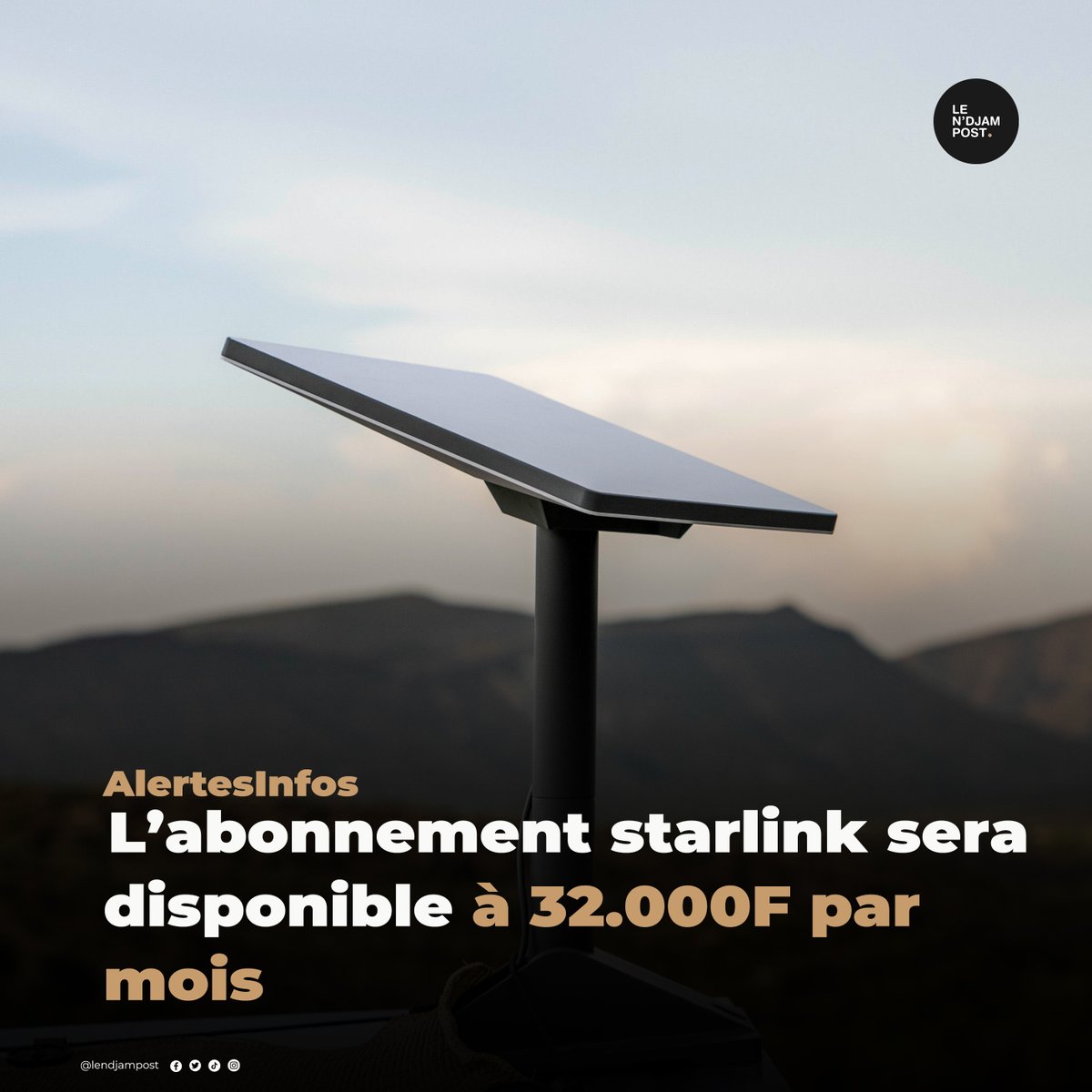 LeNdjam_Post's tweet photo. #AlertesInfos :
D’après les tarifs disponibles sur le site, l'abonnement Starlink sera disponible au Tchad à partir 32 000 FCFA/mois. #Tchad https://t.co/xrAy40T25D