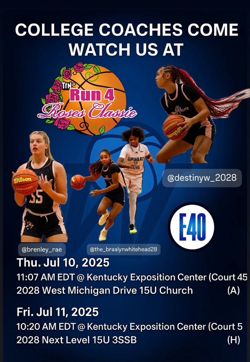 College coaches — we’ve got a team full of 2028 recruits you need to see! 🔥
Talented, competitive, and ready for the next level.
Catch us at Run 4 Roses next week and don’t miss the final 3 sessions of the E40 League.

📍 Let’s work! #Run4Roses #E40League #RecruitReady