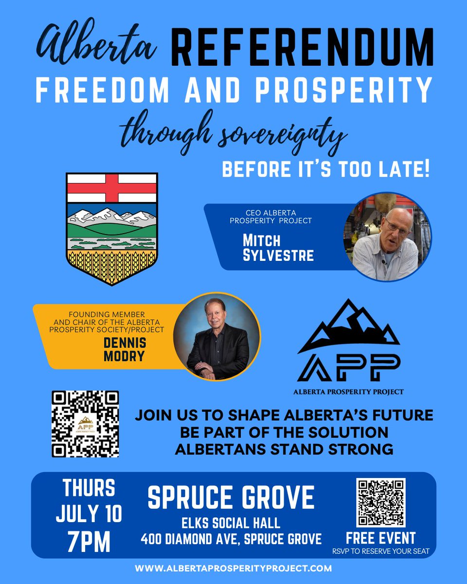 ABProsperityPrj's tweet photo. Let’s Talk About Alberta – APP Town Hall

Alberta belongs to its people. Come hear how the Alberta Prosperity Project is advocating for provincial autonomy and a prosperous future for all Albertans.

FREE. Open to all.

RSVP here: https://t.co/Bhy4rzHxnb https://t.co/onMxedJAXP