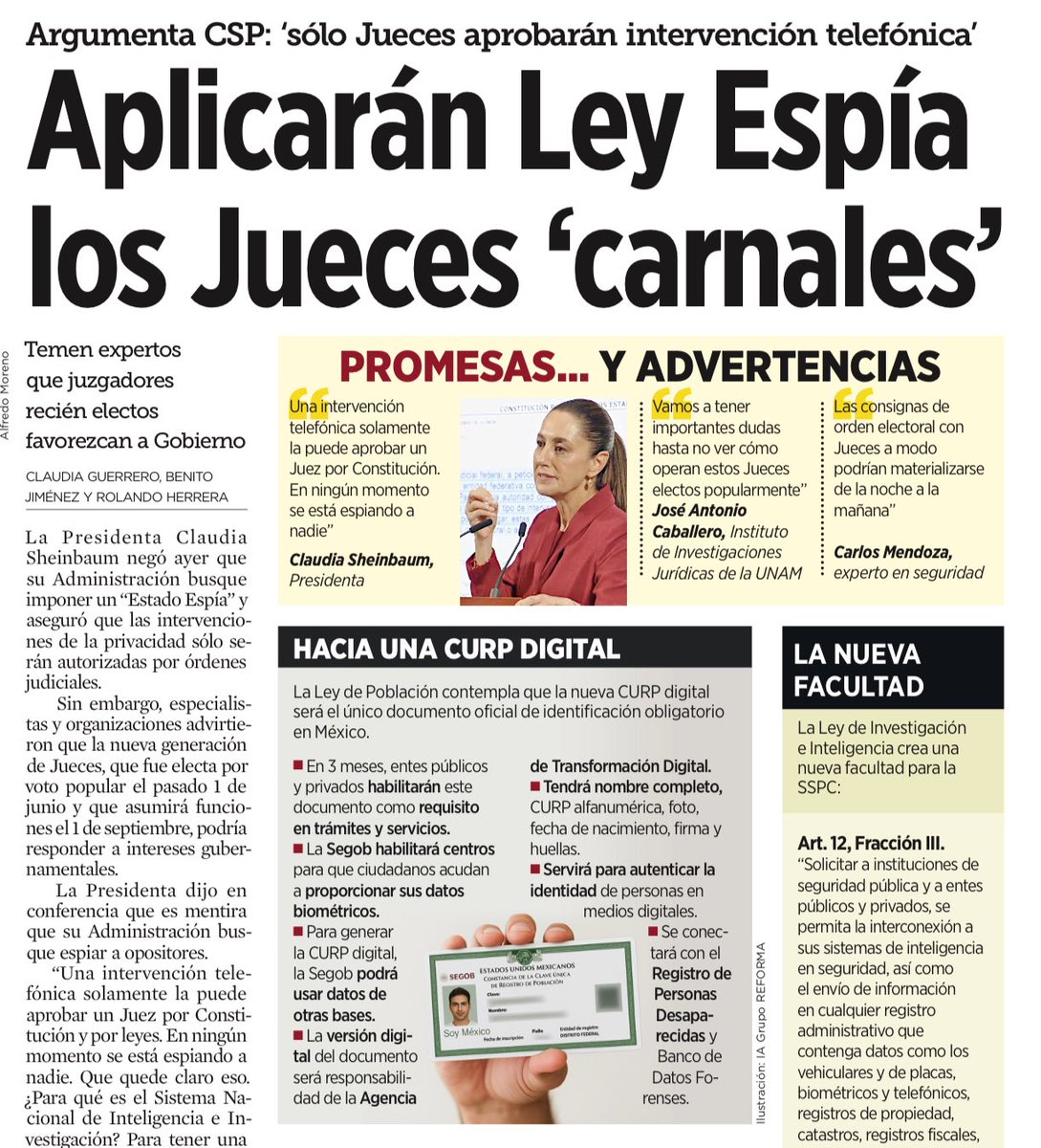 En 10 días, el Congreso aprobó un andamiaje legal para instaurar un sistema de vigilancia masiva en México. La nueva CURP biométrica será obligatoria para acceder a servicios; la SSPC podrá conectarse sin control a tus datos bancarios, biométricos y fiscales; la Guardia Nacional,