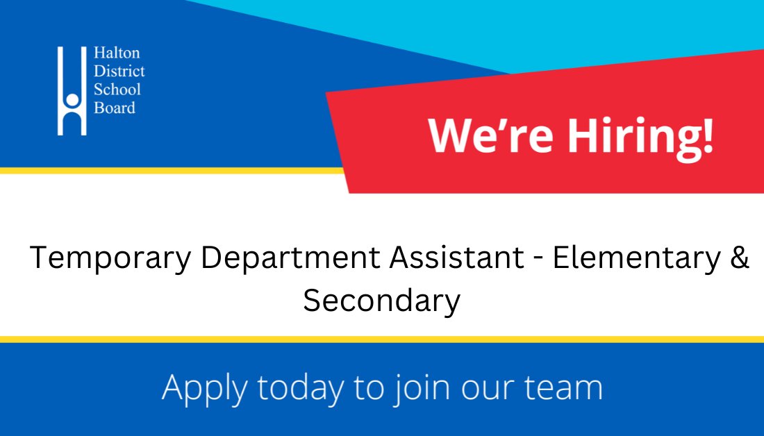 HDSBCareers's tweet image. The #HDSB is hiring for a temporary Department Assistant in Burlington, Ontario ! Learn more about the position and apply today hdsb.ca/our-board/Page