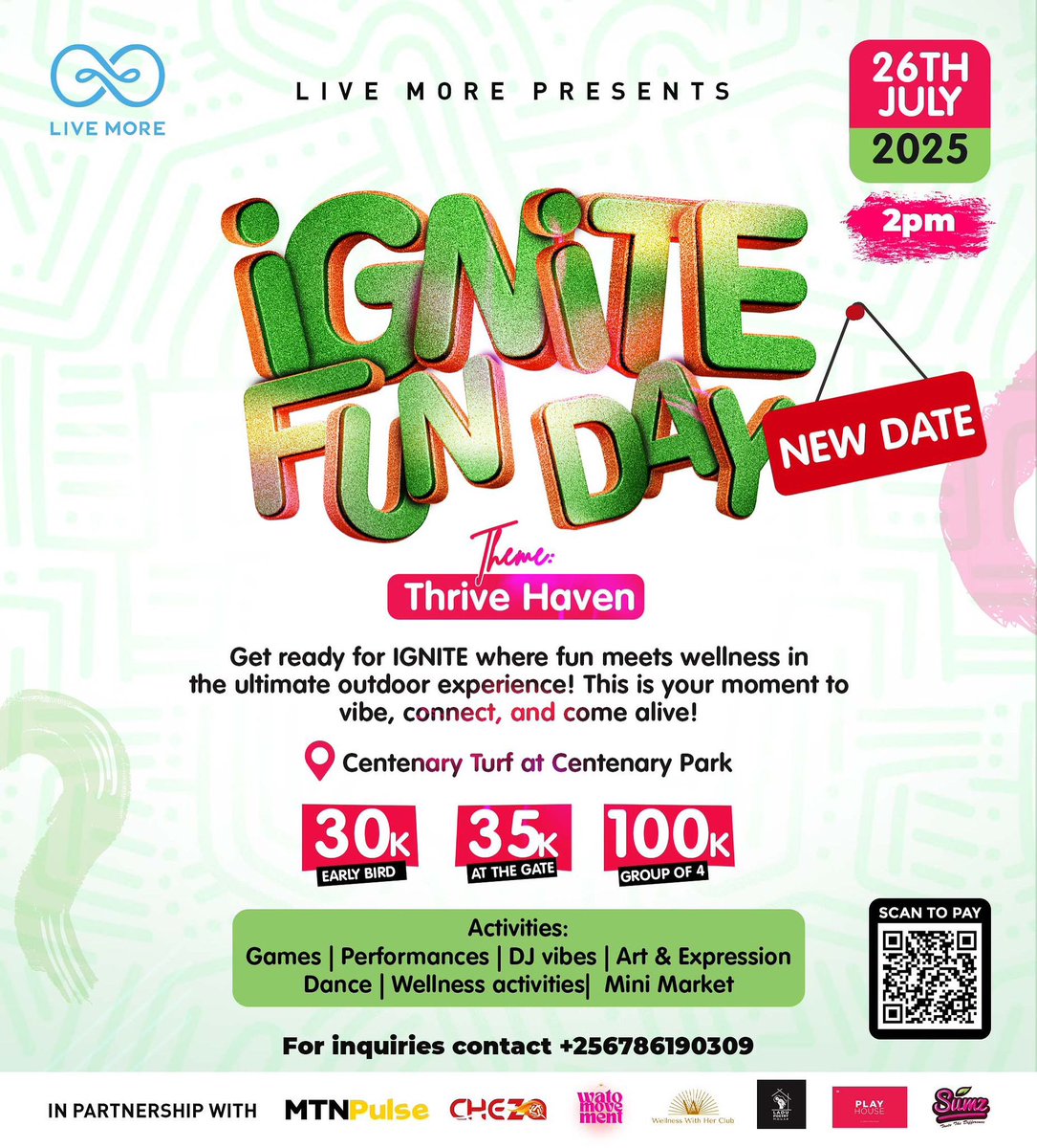 If you miss Ignite Fun Day on July 26th, you’re missing:
✅ Vibes
✅ Games
✅ Wellness
✅ Food
✅ Music
✅ Mini market
Let’s THRIVE together.
🎟️ Early bird QR in bio/scan now!
#LiveMoreUganda #ThriveHaven #UgandaTikTok #EventsUG #MentalHealthAwareness