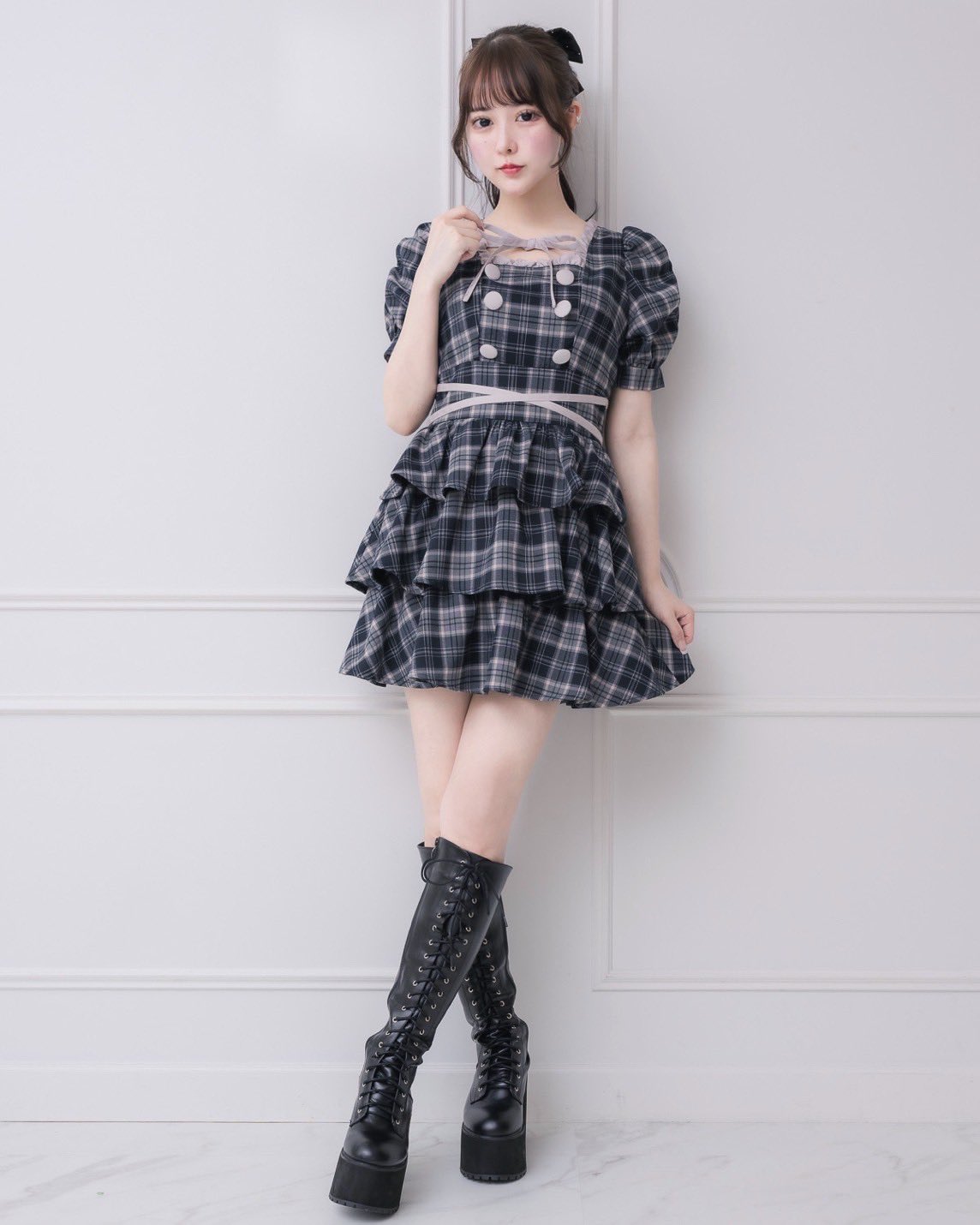 クロスベルト半袖ティアードミニワンピース – pium