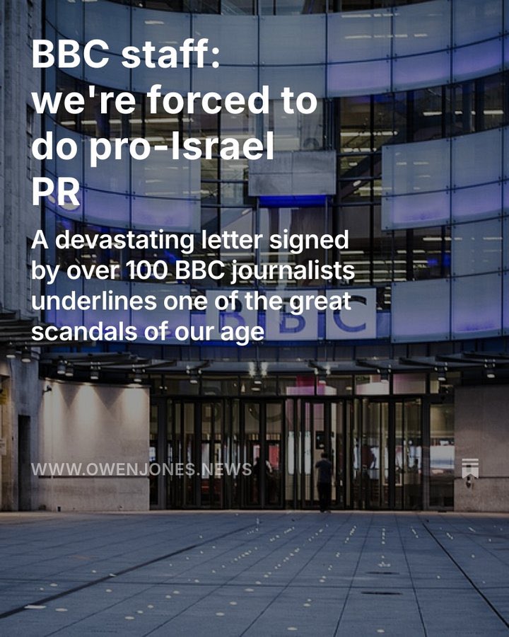 This is devastating.

Over a hundred BBC staff have signed a letter declaring they've been forced to do PR for Israel.

Just the latest chapter in the biggest scandal of Western journalism of our time