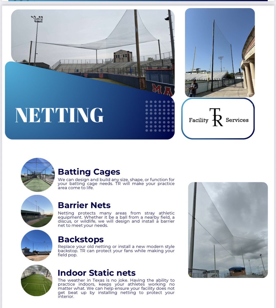 cgarr_62's tweet photo. Let me know how I can help improve your facilities. At TR Facility Services we specialize in Netting Systems, Protective Padding, and Custom Windscreens.
#AthleticFacilities #FacilitiesWork #NettingSystems #ProtectivePadding #CustomWindscreens https://t.co/FQmbaZEY1Z