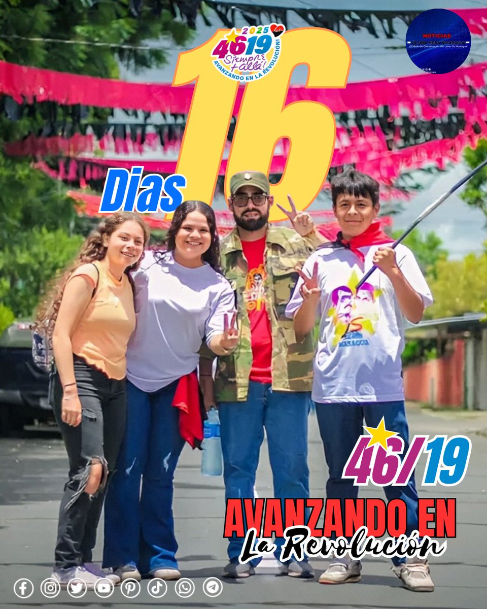 🇳🇮🔥 Faltan 16 días para conmemorar el 46/19 Aniversario de la Revolución Popular Sandinista.

Cada día que pasa, el corazón del pueblo late más fuerte con el espíritu de julio victorioso.

#Noticias
#Nicaragua
#noticiasúltimahoranicaragua