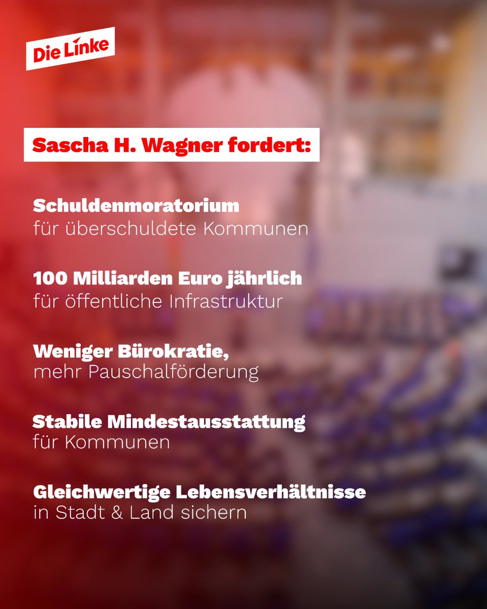 Sascha H. Wagner (@saschahwagner) on Twitter photo Die Kommunen in NRW sind am Limit – trotz Sondervermögen!
Als Sprecher der <a href="/dielinkebt/">Die Linke im Bundestag</a> für Kommunalfinanzen fordere ich: „Wer die Demokratie vor Ort stärken will, muss die kommunale Infrastruktur endlich ausfinanzieren.“
@dielinkenrw #dielinke #nrw #kommunen #bundestag #sozial Die Kommunen in NRW sind am Limit – trotz Sondervermögen!
Als Sprecher der <a href="/dielinkebt/">Die Linke im Bundestag</a> für Kommunalfinanzen fordere ich: „Wer die Demokratie vor Ort stärken will, muss die kommunale Infrastruktur endlich ausfinanzieren.“
@dielinkenrw #dielinke #nrw #kommunen #bundestag #sozial