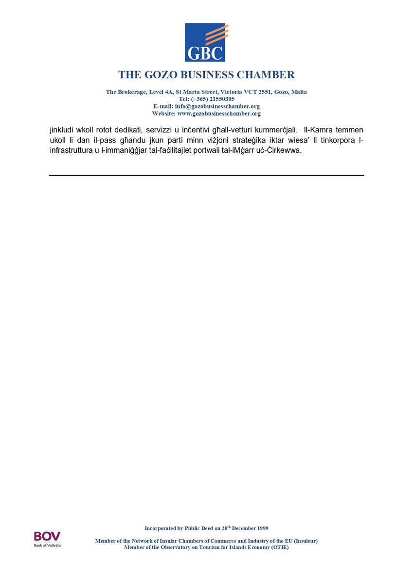 Press Release published by the Gozo Business Chamber👇