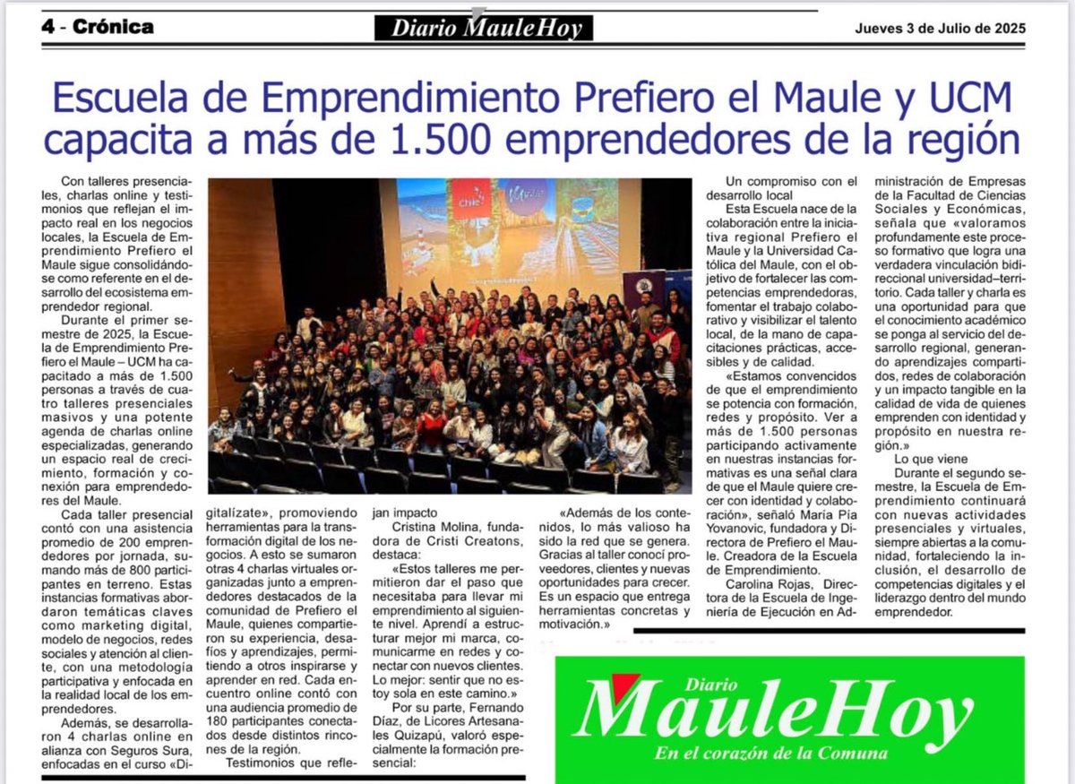 María Pía Yovanovic (@piayovanovic) on Twitter photo Diario Maule hoy <a href="/MauleHoy/">Diario Maule Hoy</a> destaca nuestra escuela de Emprendimiento <a href="/ucatolicamaule/">U.Católica del Maule</a> <a href="/segurosSURACL/">Seguros SURA Chile</a> Diario Maule hoy <a href="/MauleHoy/">Diario Maule Hoy</a> destaca nuestra escuela de Emprendimiento <a href="/ucatolicamaule/">U.Católica del Maule</a> <a href="/segurosSURACL/">Seguros SURA Chile</a>