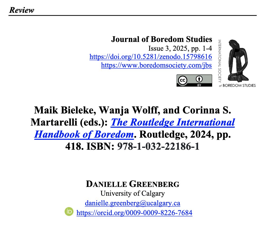Josefa Ros Velasco (@josefarosucm) on Twitter photo Se publica reseña del libro "The Routledge International Handbook of Boredom" en el que participĂ© con un cap. sobre la historia de la psicologĂa del #aburrimiento. La reseña ha sido a cargo de Danielle Greenberg, discĂpula de Peter Toohey en la <a href="/UCalgary/">U Calgary</a>: boredomsociety.com/jbs/index.php/…. Se publica reseña del libro "The Routledge International Handbook of Boredom" en el que participĂ© con un cap. sobre la historia de la psicologĂa del #aburrimiento. La reseña ha sido a cargo de Danielle Greenberg, discĂpula de Peter Toohey en la <a href="/UCalgary/">U Calgary</a>: boredomsociety.com/jbs/index.php/….