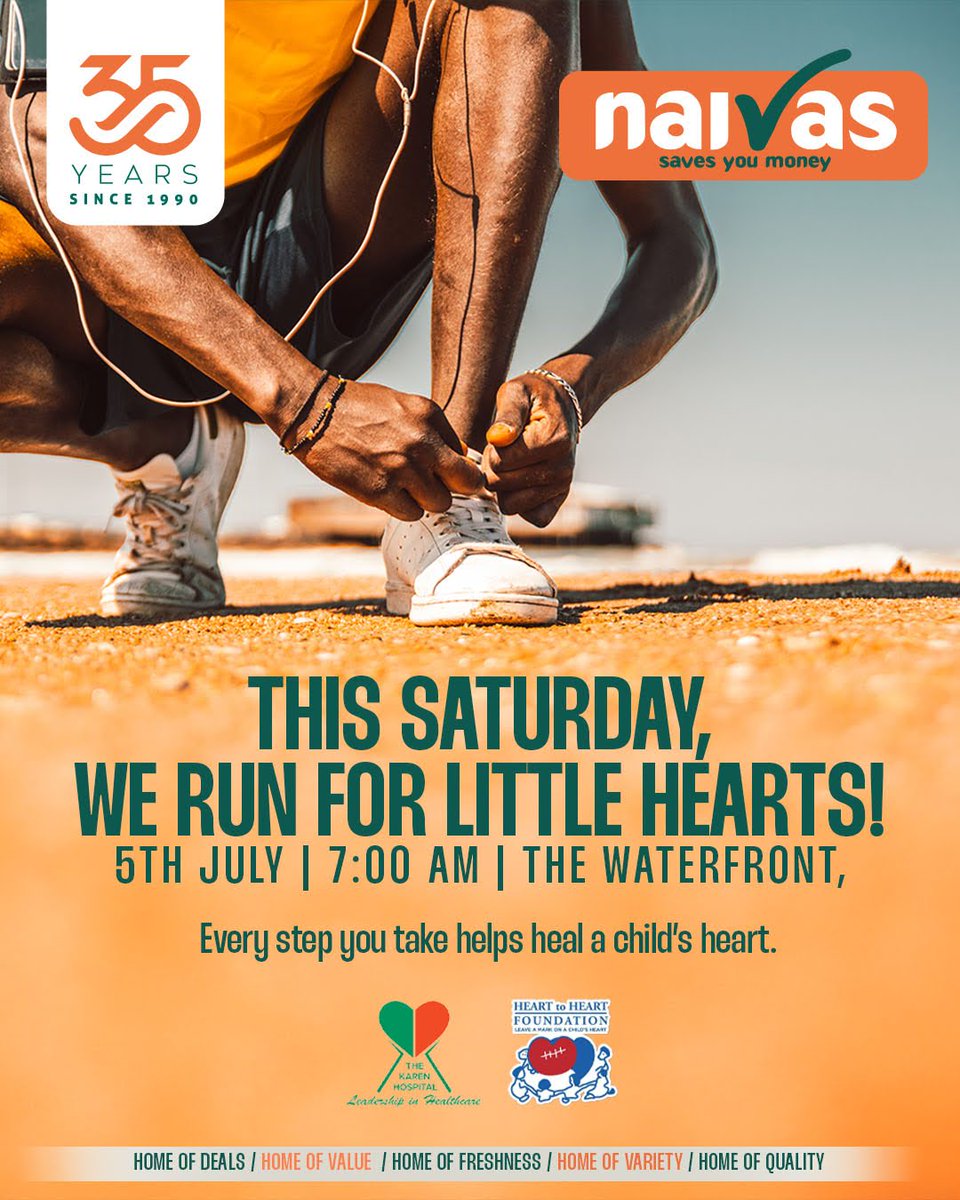 naivas_kenya's tweet image. Only a few days to go before we run for little hearts! 🏃🏽‍♂️💓

Join Naivas and the entire community this Saturday all laced up and ready to make every stride count.

 See you there!

#KarenHeartRun #NaivasAt35 #CelebrateNaivasAt35 #35YearsOfDeals