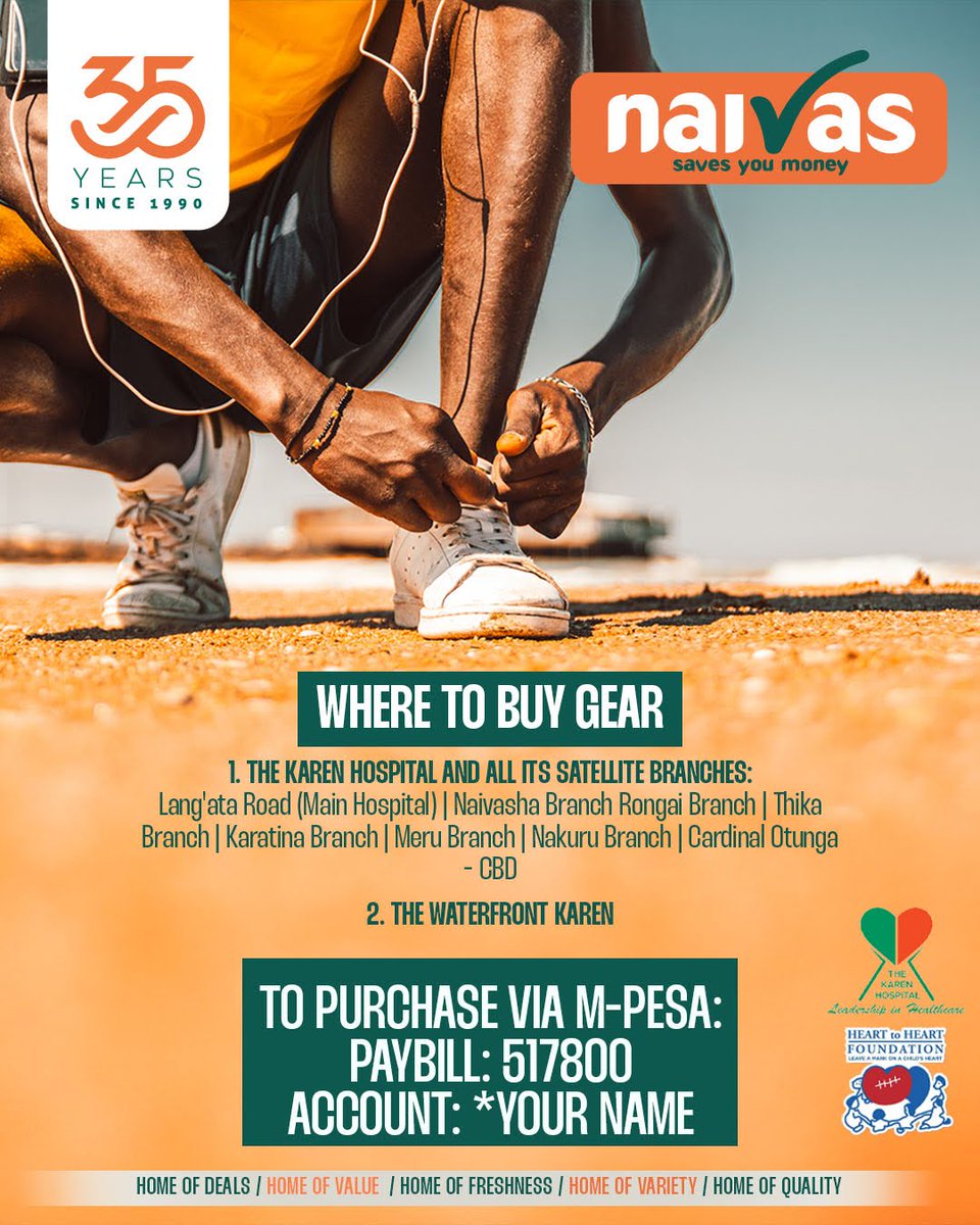 naivas_kenya's tweet image. Only a few days to go before we run for little hearts! 🏃🏽‍♂️💓

Join Naivas and the entire community this Saturday all laced up and ready to make every stride count.

 See you there!

#KarenHeartRun #NaivasAt35 #CelebrateNaivasAt35 #35YearsOfDeals