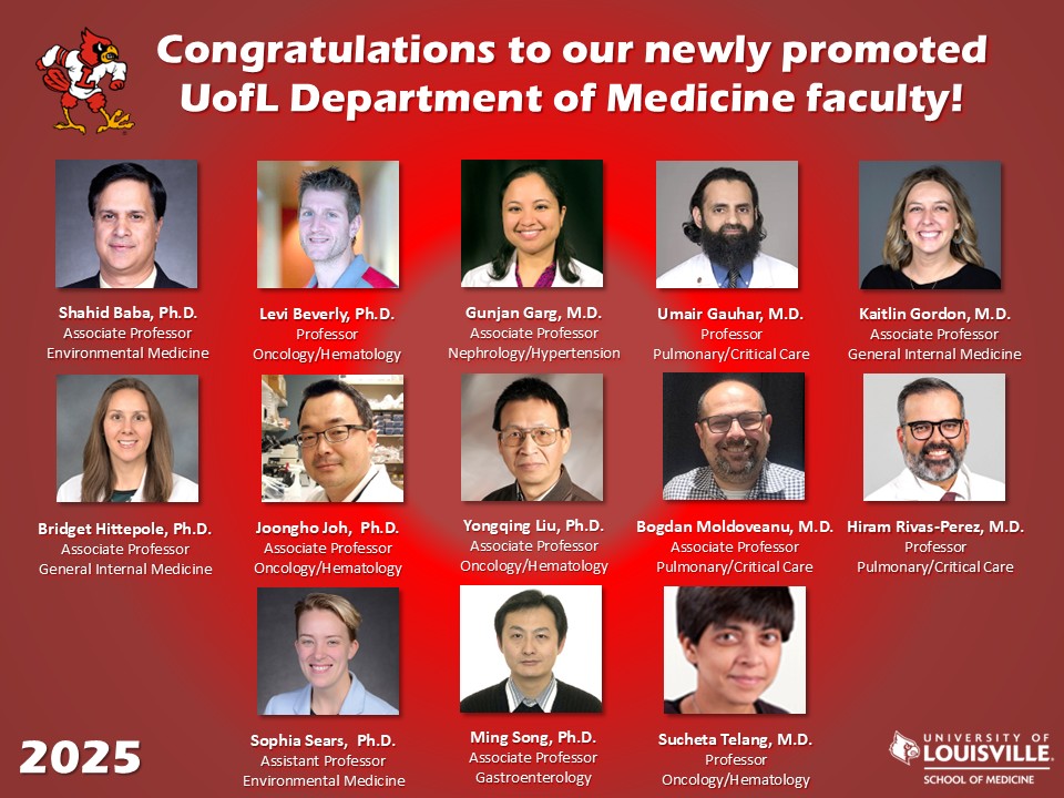 UofL Medicine (@uoflmedicine) on Twitter photo Huge congratulations to our <a href="/uofl/">University of Louisville</a> Department of Medicine faculty who were officially promoted on July 1. WTG, everyone! 🎉 🥳 Huge congratulations to our <a href="/uofl/">University of Louisville</a> Department of Medicine faculty who were officially promoted on July 1. WTG, everyone! 🎉 🥳