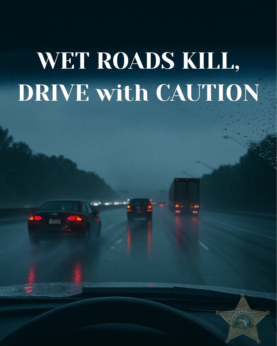 Palm Beach County is soaked today. If you’re on the road:

🚗 Take it slow
💡 Lights on (not hazards unless your vehicle is stopped or disabled)
📱 Stay off your phone

Each year, more than 5,700 people in the U.S. are killed in weather-related crashes and rain is the deadliest