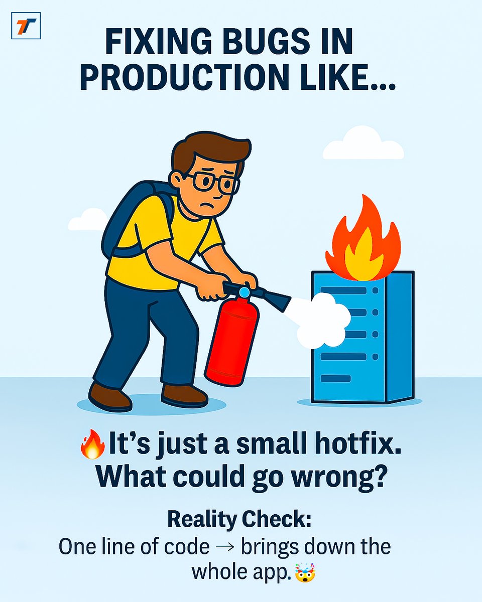 TechnanosoftTec's tweet image. “I’ll just fix it in production 🤣 Relatable?”
#DevMeme #FridayFun #RelatableCode #coder #developers #funkyfriday
#images #foryoupage💙 #fypp #explorepage