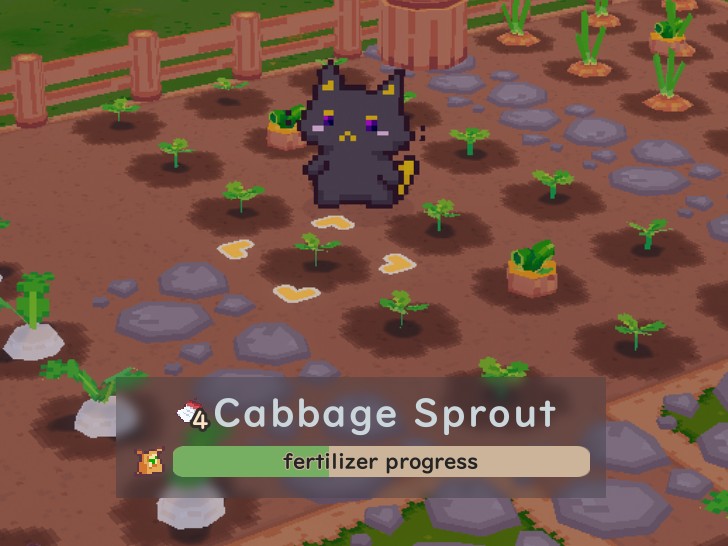 snackodev's tweet image. if you haven't played in a while, we now have lil info boxes that pop up when you walk over to a farm tile!
it'll show you how many days it has been growing, if you've fertilized enough, and star quality!