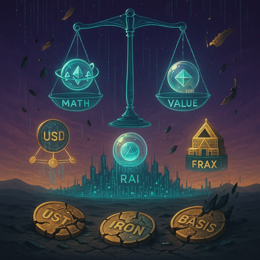zeroxaitales's tweet image. Algorithmic stablecoins promise the holy grail:
No fiat. No banks. Just math.
But most have failed—spectacularly.
So why does the idea still live on in 2025?
Because under the wreckage... a new design discipline is emerging.
#algorithmicstablecoins