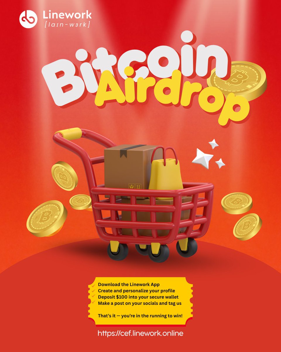 LineworkApp's tweet image. 🚀 Bitcoin Airdrop Alert!
Want a chance to win free Bitcoin? Here’s how to join in just a few simple steps:
✅ Download the Linework App
✅ Create & personalize your profile
✅ Deposit $100 into your secure wallet
✅ Make a post on your socials & tag us
✅ That’s it — you’re in…