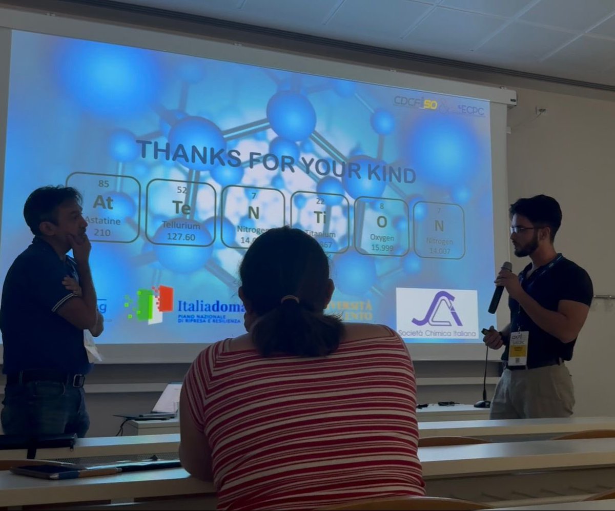 Chem2unisal's tweet photo. Gabriele Manca presented his talk titled “AN INNOVATIVE STRATEGY FOR RAPID SYNTHESIS OF ZnO@Au NANOSTRUCTURES AND THEIR APPLICATION IN PHOTOCATALYTIC PROCESSES” at the Physical Chemistry Congress, Pisa, June 29–July 3, 2025
gabriele.manca@dottorandi.unipg.it https://t.co/GPPG5e2ozI