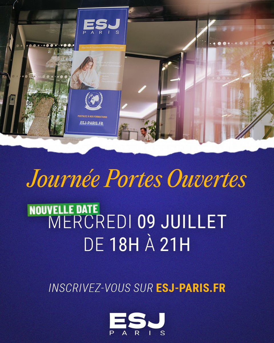 Il est encore temps de postuler à l'ESJ Paris !

👉 Venez découvrir votre prochaine école le mercredi 9 juillet, lors de la prochaine JPO.

🔗 Pour vous inscrire esj-paris.fr/journee-portes…

#ESJParis #EcoleJournalisme
