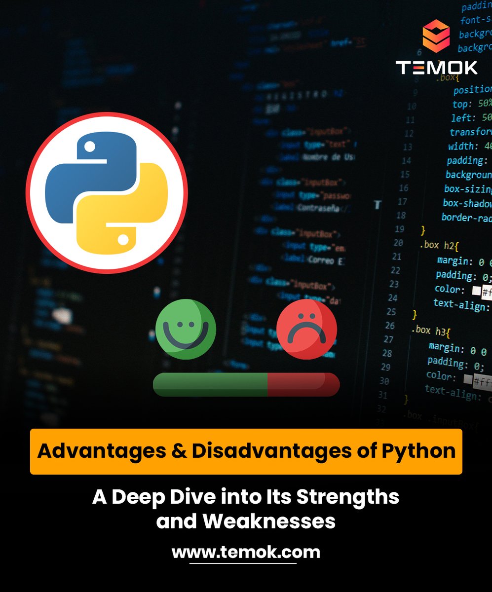 temokvoice's tweet image. Making sound decisions on Python's employment in various projects requires an understanding of the advantages and disadvantages of Python language.
bit.ly/AdvantagesAndD…
#AdvantagesandDisadvantagesofPython #PythonPros #PythonDevelopment #PythonCons #PythonProgramming