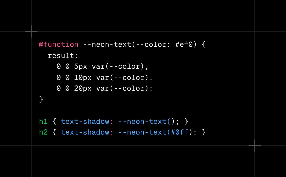 midudev's tweet photo. ¡Llegan las funciones nativas a CSS!
Con parámetros, valores por defecto, media queries...
Llega en la próxima versión de Chrome y Edge: https://t.co/xC5xbXJL08