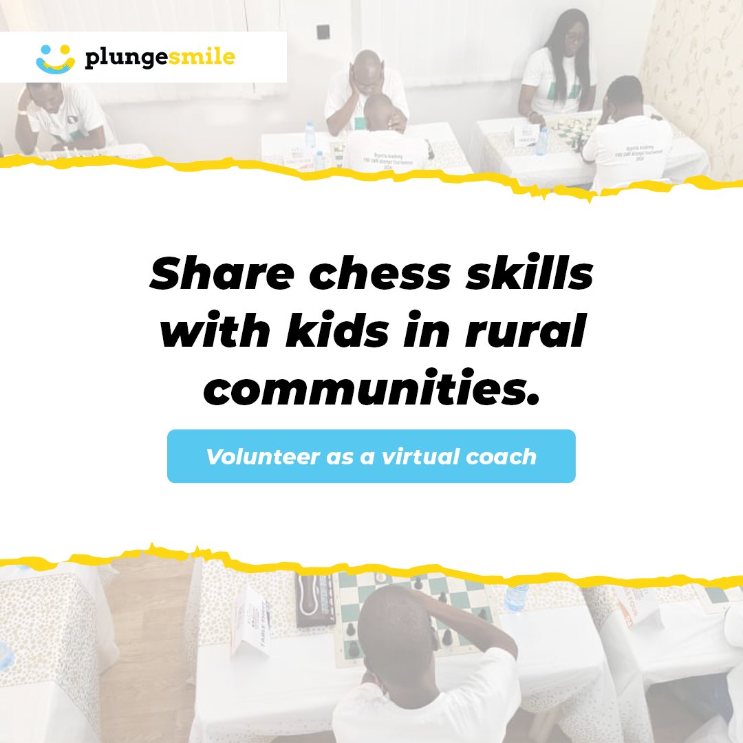 PlungeSmile's tweet image. Your chess #skills can do more than win games, it can be a tool for change. 
Volunteer virtually as a #chess coach with Plungesmile and help children build confidence, critical thinking, and unlock doors to future opportunities.
Sign up here &amp;gt;&amp;gt;plungesmile.org/volunteer/
 #TeachChess