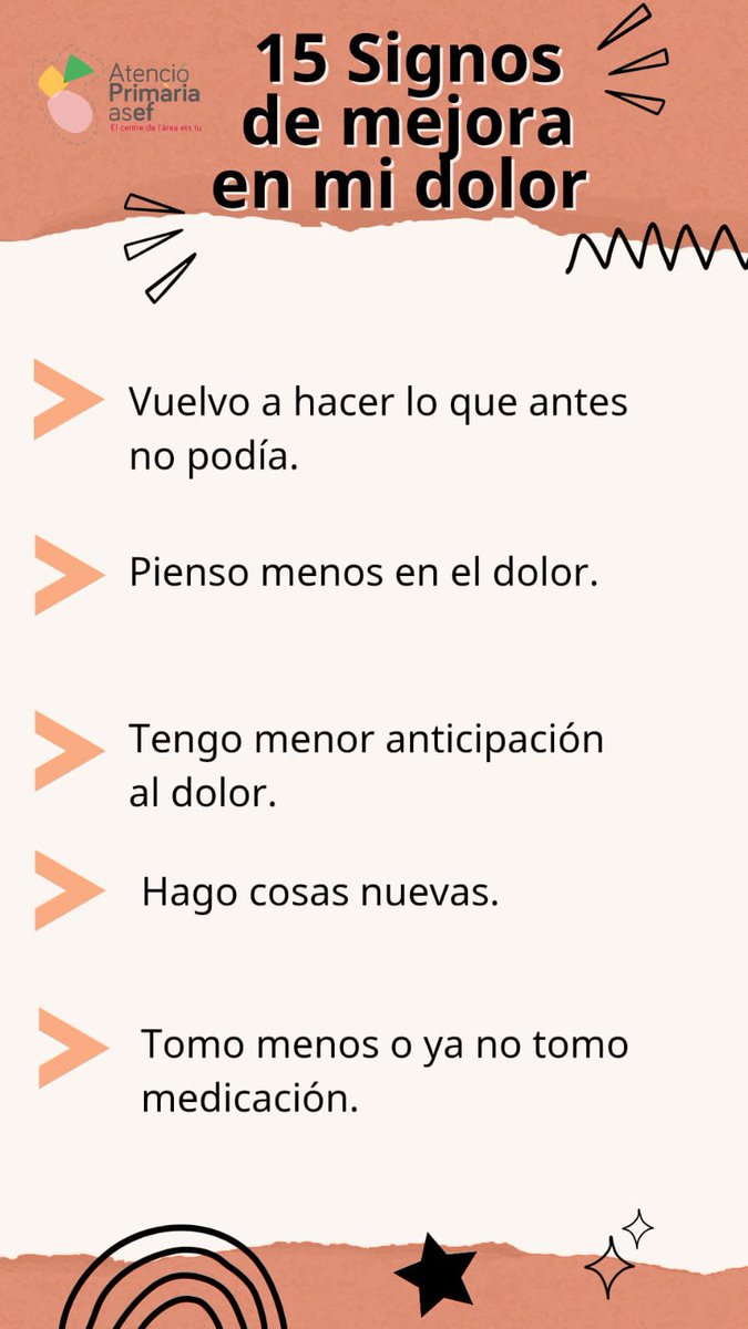 primariaasef's tweet image. 15 SIGNOS DE MEJORA EN MI DOLOR
No te centres en el dolor! es la clave💪
💊 No siempre es la solución.
🤸🏻♀️ Muévete para sentirte mejor.
@salutgoib
@ibsalut
@asef_ibsalut
#primariaasef
#fisiosprimaria
#másalládeldolor