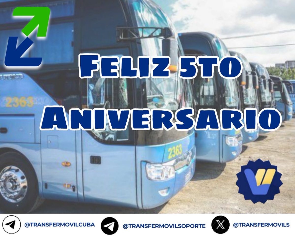 Transfermóvil Cuba (@transfermovils) on Twitter photo 🎉En su 5to Aniversario, desde <a href="/TransfermovilS/">Transfermóvil Cuba</a> felicitamos al colectivo de <a href="/ApkViajando/">APKViajando</a>, aplicación de comercio electrónico cubana que facilita la compra de pasajes online.
#5Años permitiendo conocer 🇨🇺
<a href="/sitranscuba/">Sitrans</a>
<a href="/MitransCuba/">Ministerio del Transporte de Cuba</a>
<a href="/Orion1915/">Líder del Proyecto Transfermóvil</a>
<a href="/MINCOMCuba/">Ministerio de Comunicaciones Cuba</a> 🎉En su 5to Aniversario, desde <a href="/TransfermovilS/">Transfermóvil Cuba</a> felicitamos al colectivo de <a href="/ApkViajando/">APKViajando</a>, aplicación de comercio electrónico cubana que facilita la compra de pasajes online.
#5Años permitiendo conocer 🇨🇺
<a href="/sitranscuba/">Sitrans</a>
<a href="/MitransCuba/">Ministerio del Transporte de Cuba</a>
<a href="/Orion1915/">Líder del Proyecto Transfermóvil</a>
<a href="/MINCOMCuba/">Ministerio de Comunicaciones Cuba</a>