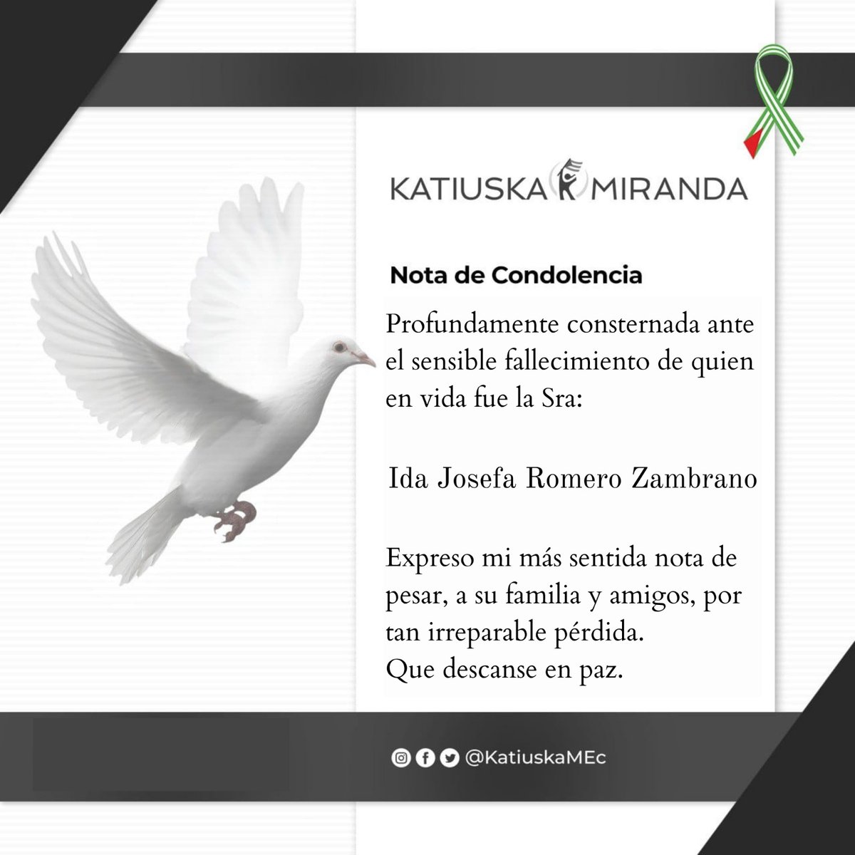 Con el alma conmovida despedimos hoy a doña Ida Romero, quien partió a la eternidad dejando en esta tierra el aroma dulce de su legado, la calidez de su historia y el testimonio de una vida vivida con amor, trabajo y profunda dignidad.