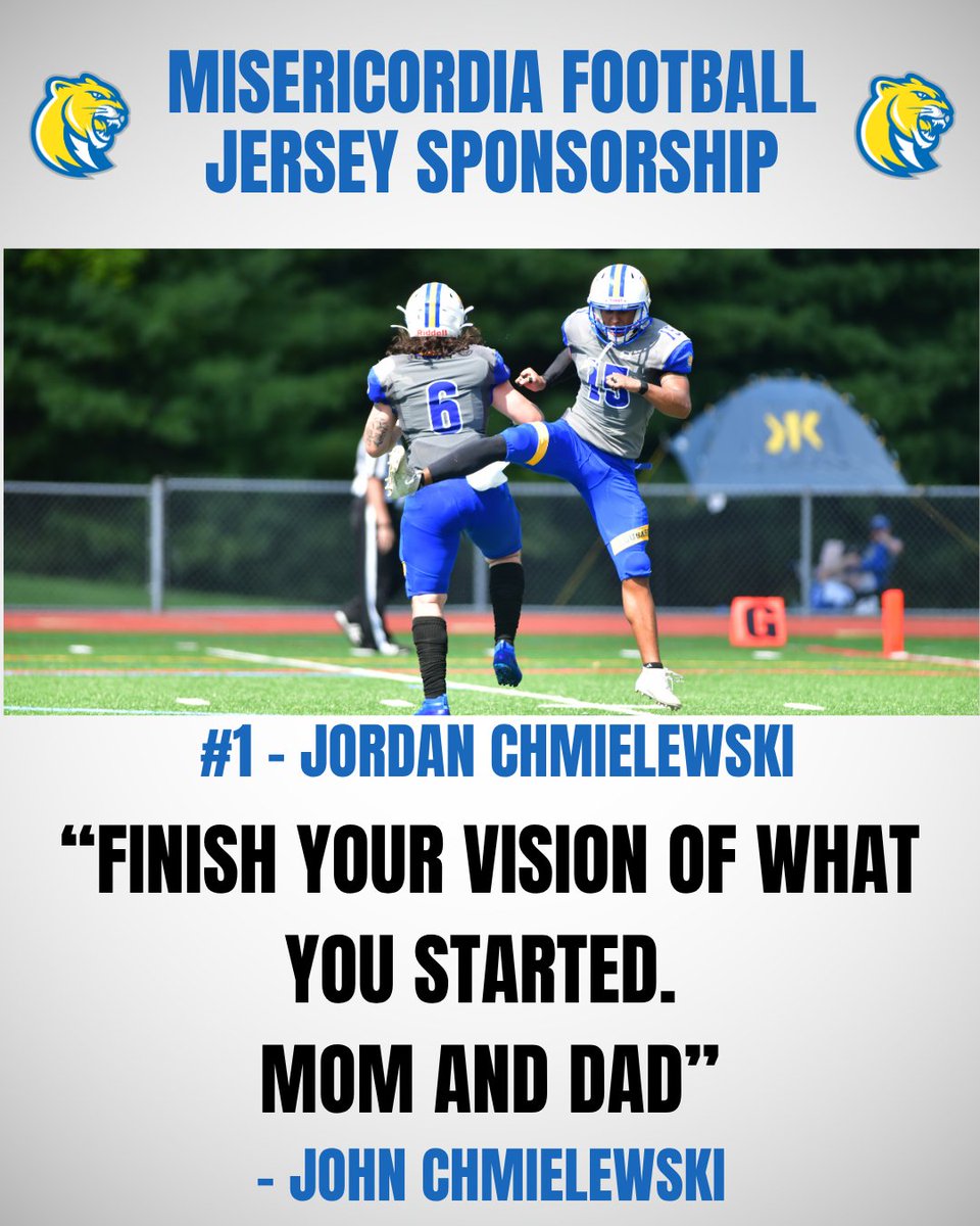 Misericordia University Football (@mucougarsfb) on Twitter photo Thank you to John Chmielewski for your sponsorship of #1 SO DB Jordan Chmielewski (<a href="/jchmielewski12/">Jordan Chmielewski</a>)
If you are interested in sponsoring a Jersey click HERE⬇️ misericordia.edu/football-jerse… Thank you to John Chmielewski for your sponsorship of #1 SO DB Jordan Chmielewski (<a href="/jchmielewski12/">Jordan Chmielewski</a>)
If you are interested in sponsoring a Jersey click HERE⬇️ misericordia.edu/football-jerse…