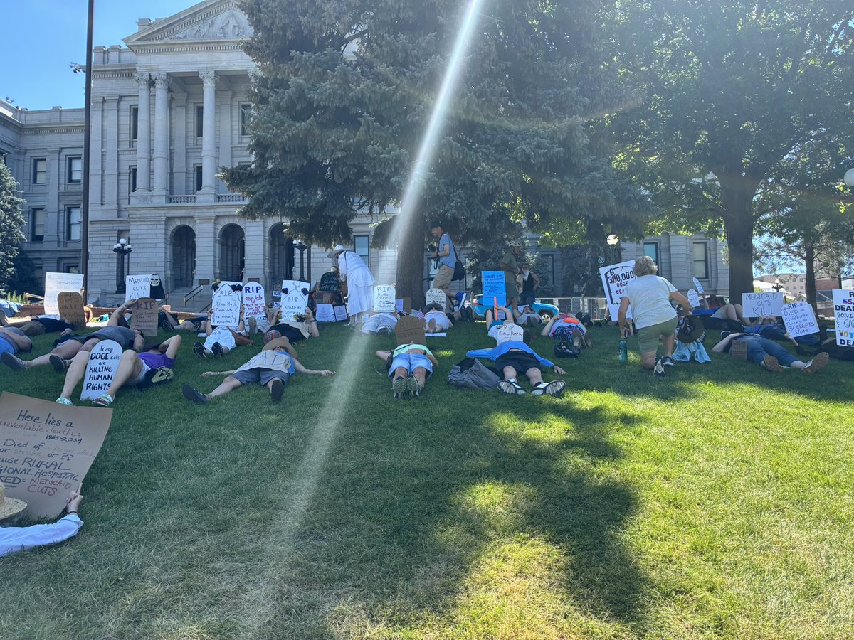 AFLCIOCO's tweet image. Any minute today, the House will be voting on the Big Ugly Bill. This bill increases the deficit more than any other piece of legislation in modern history. It will it cut 12 million peoples’ Medicaid. Today we joined a die-in on the capitol steps. Congress, protect our care!