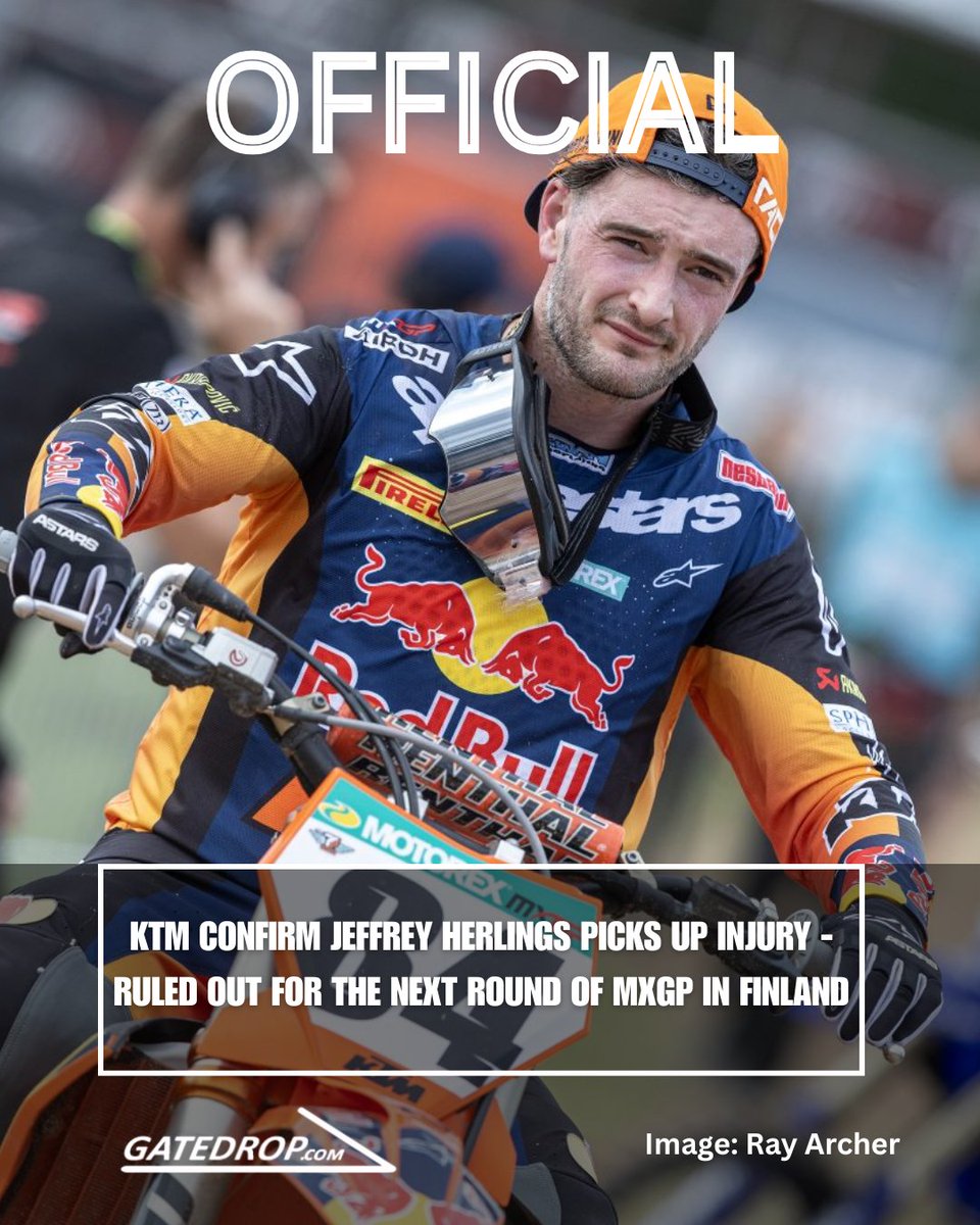 😞 KTM finally confirm Jeffrey Herlings has picked up an injury after a practice crash. He's OUT for the next round of MXGP taking place in Finland 🟠 

🔗 gatedrop.com/official-ktm-c…
