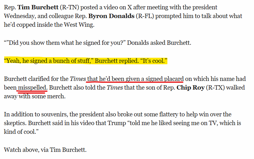 This isn't even The Onion.  This fucking guy lol.
<a href="/timburchett/">Tim Burchett</a> - you sold your soul for Trump merch and a plaque that has your name misspelled??