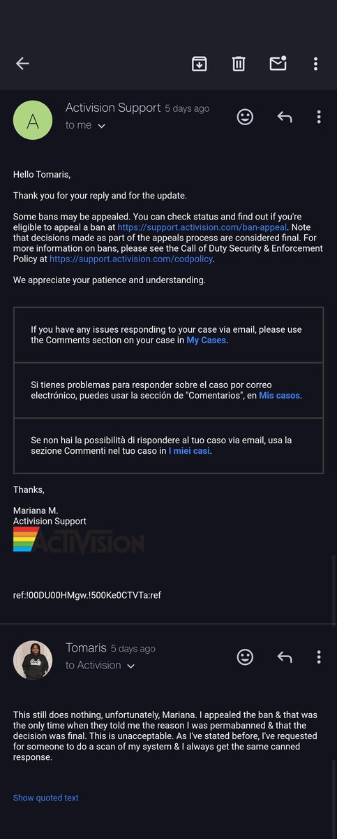 KINGxMONSTA's tweet photo. @Activision @ATVIAssist @Activision @ATVIAssist Multiple times, same canned response. https://t.co/QxmjQxOs55