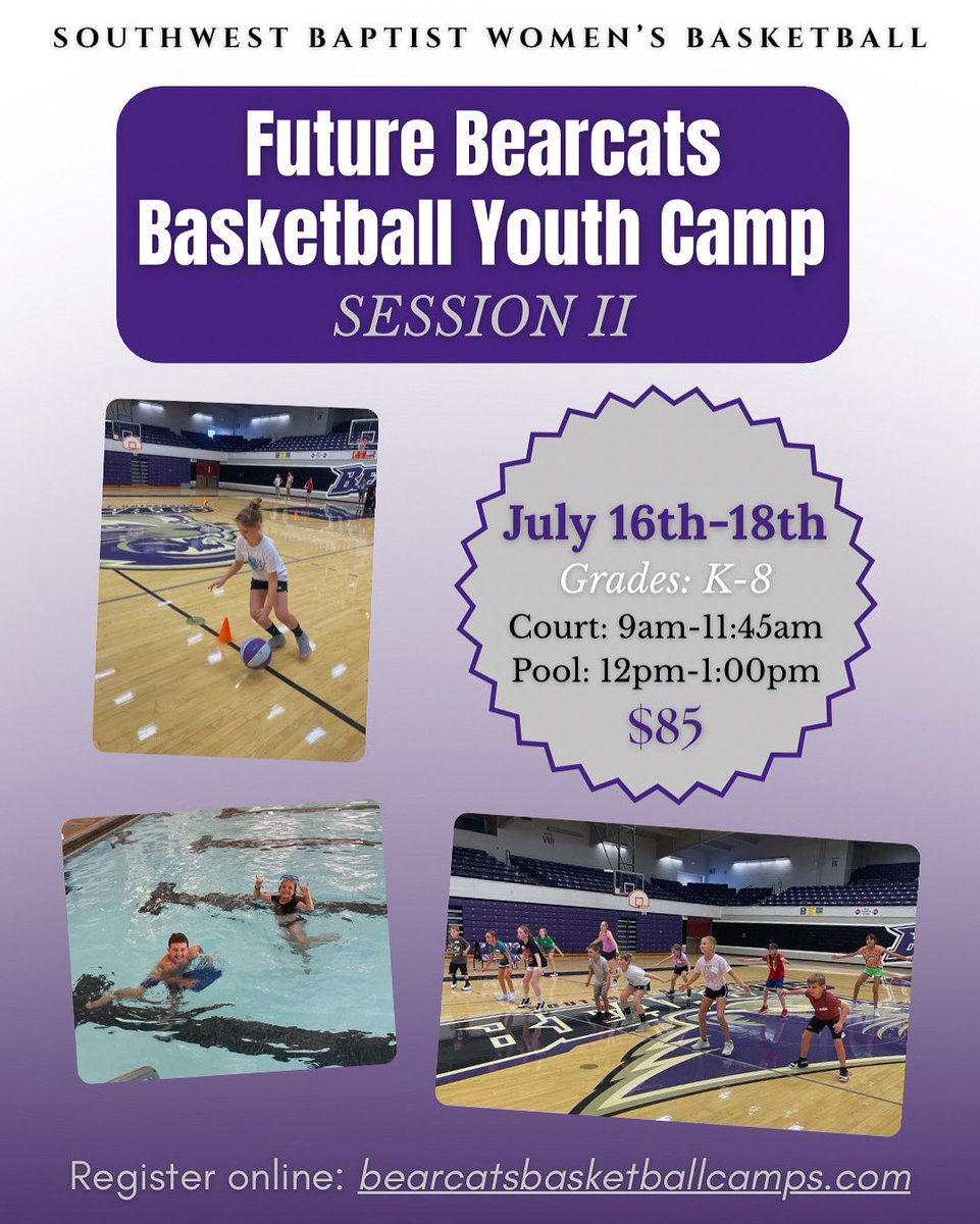 SBU Bearcats WBB (@sbubearcatswbb) on Twitter photo Session 2 of our Future Bearcats Youth Camp is right around the corner! Sign up TODAY‼️🚨 You don’t want to miss this opportunity to learn, grow, and have fun! 💜🏀
•
Email Coach Lola for more information: lola.bracy@sbuniv.edu Session 2 of our Future Bearcats Youth Camp is right around the corner! Sign up TODAY‼️🚨 You don’t want to miss this opportunity to learn, grow, and have fun! 💜🏀
•
Email Coach Lola for more information: lola.bracy@sbuniv.edu