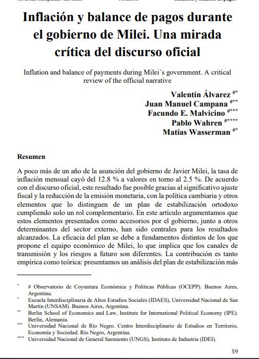 ¡Feliz por la publicación de este nuevo artículo! 

Cuando el Gobierno festeja la baja de la inflación, se la atribuye a una causa superior a cualquier otra: el superávit fiscal. ¿Es tan así? Sobre eso escribimos un paper recientemente publicado por <a href="/UNAM_MX/">UNAM</a>. Va hilo 🧵