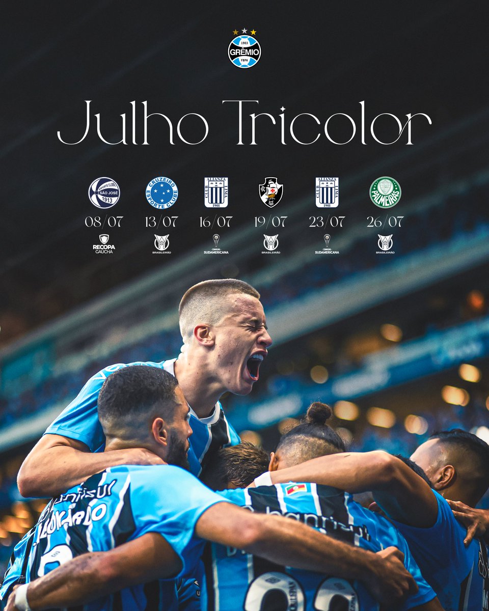 PRA ANOTAR NA AGENDA ✍🏾🇪🇪 Julho vai ser Tricolor! Nosso calendário está lotado de jogos importantes. Te organiza para o alento e vamos juntos em busca das vitórias!
