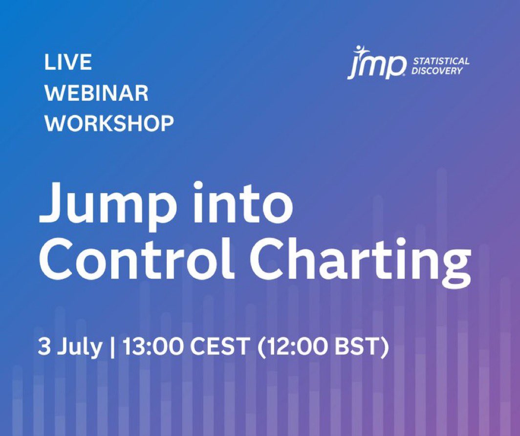 Planetary Security🌍 (@planetary_sec) on Twitter photo Looking to improve quality and stability ?
See how JMP Control Charts support your process analysis — from spotting issues to investigating problems and monitoring stability.
Join the free workshop:
▶ go.jmp/4464L2s
#JMP #yesJMPcan <a href="/JMP_Europe/">JMP Europe</a> <a href="/JMP_software/">JMP Software</a> Looking to improve quality and stability ?
See how JMP Control Charts support your process analysis — from spotting issues to investigating problems and monitoring stability.
Join the free workshop:
▶ go.jmp/4464L2s
#JMP #yesJMPcan <a href="/JMP_Europe/">JMP Europe</a> <a href="/JMP_software/">JMP Software</a>