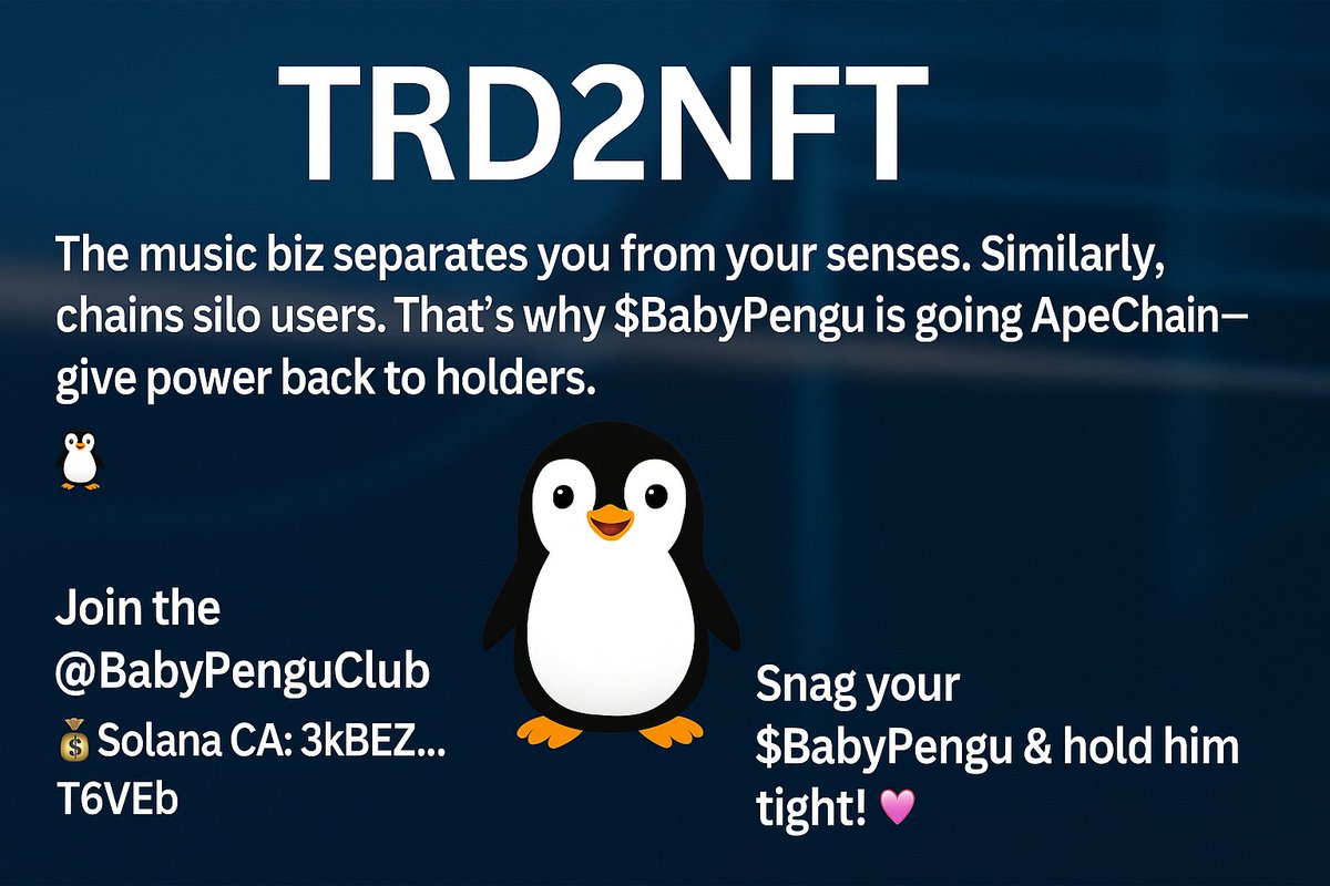 The music biz separates you from your senses. Similarly, chains silo users.
That’s why $BabyPengu is going ApeChain—give power back to holders.
🐧 Join the <a href="/BabyPenguClub/">Baby Pengu</a> now!
Snag your $BabyPengu &amp; hold him tight! 💖
🔗 Twitter/X: <a href="/YetiTechMOB/">Yeti Tech</a>  
💰 Solana CA: 3kBEZ…T6VEb
