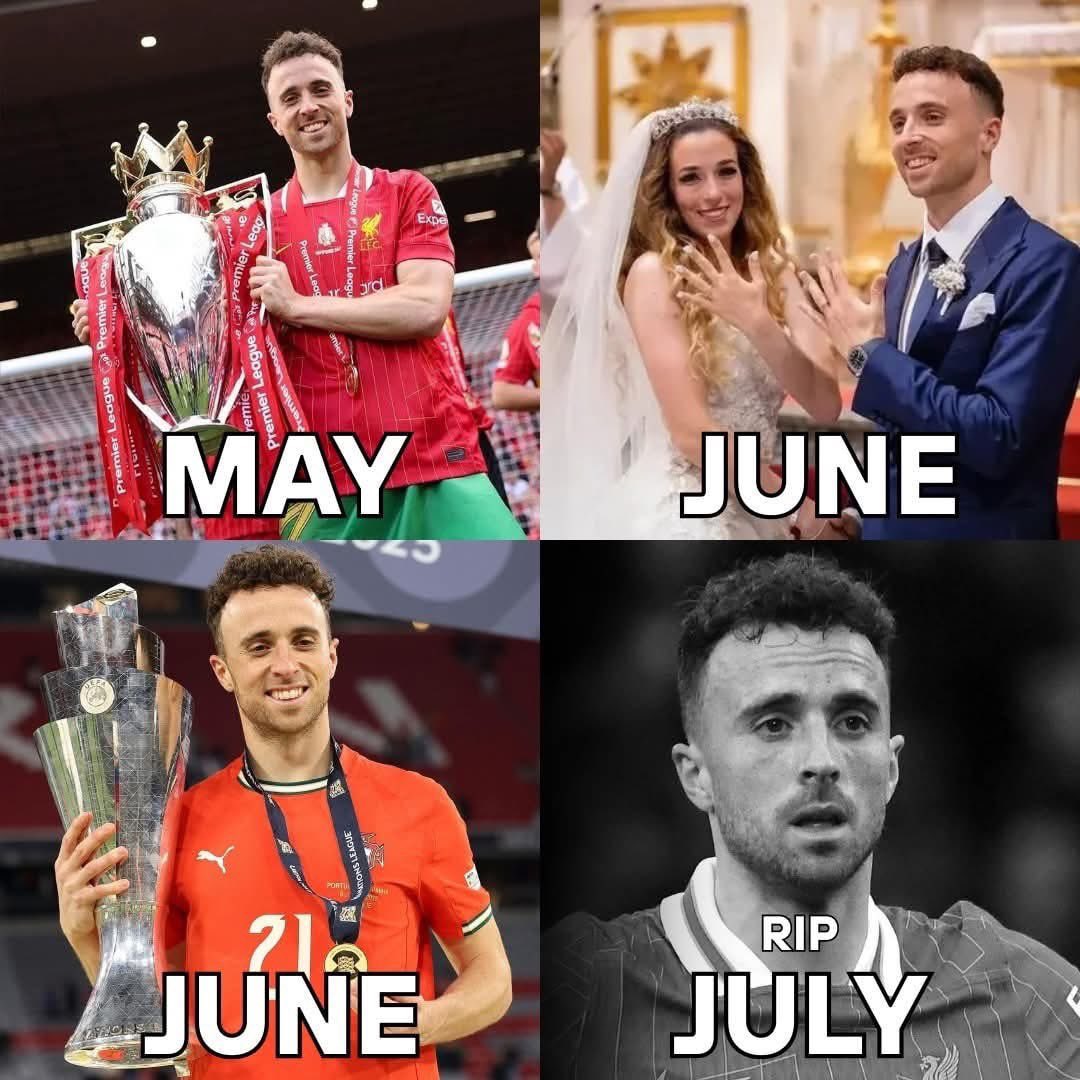 MarcoReyPicks's tweet photo. Mayo: Campeón de Premier League 🏆
Junio: Se casa con el amor de su vida 💍
Junio otra vez: Campeón con su selección 🇵🇹
Julio: La vida te da… y te lo quita todo ⚰️
Cuando todo parecía perfecto, la vida cambió el guión. Que el cielo lo reciba como campeón. 🕊️ https://t.co/zRRqKwO8Qe