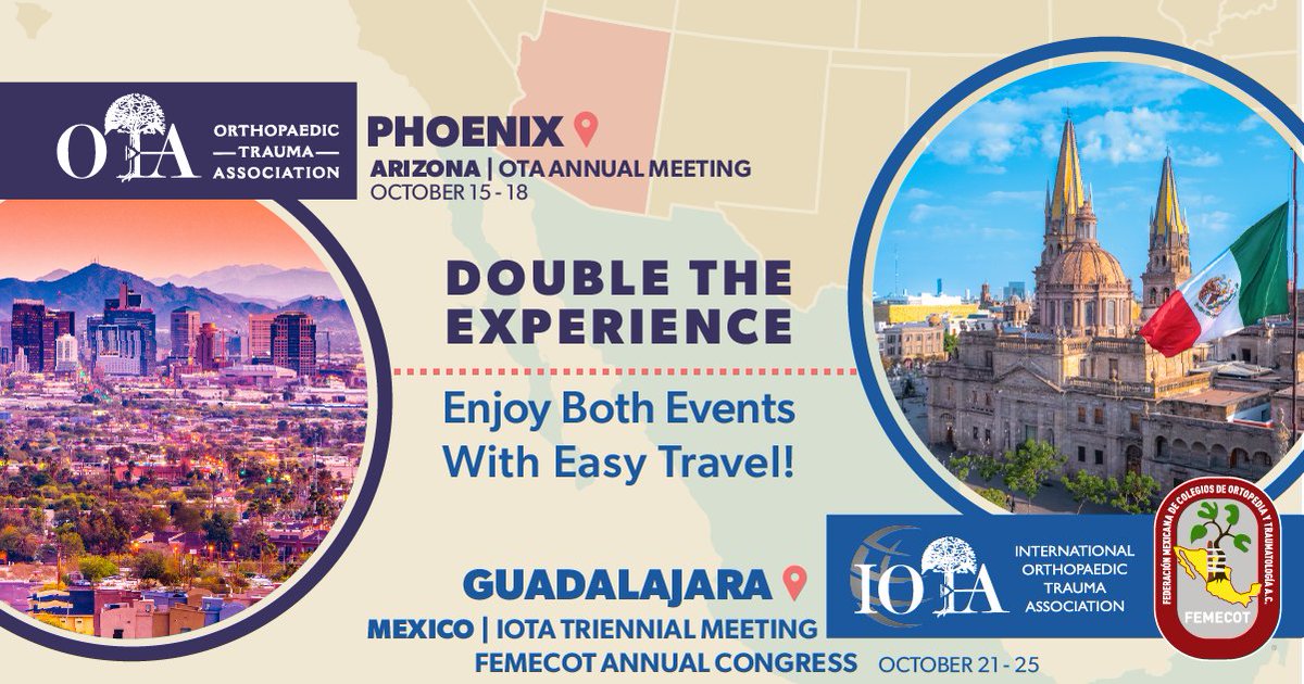 Experience the orthopaedic trauma trifecta! 
Orthopaedic Trauma Association Annual Meeting &gt; IOTA Triennial Meeting &gt; FEMECOT Annual Congress
For full details and registration visit bit.ly/40BseGm
<a href="/otatrauma/">OTA</a> <a href="/eventosfemecot/">FEMECOT A.C.</a>
