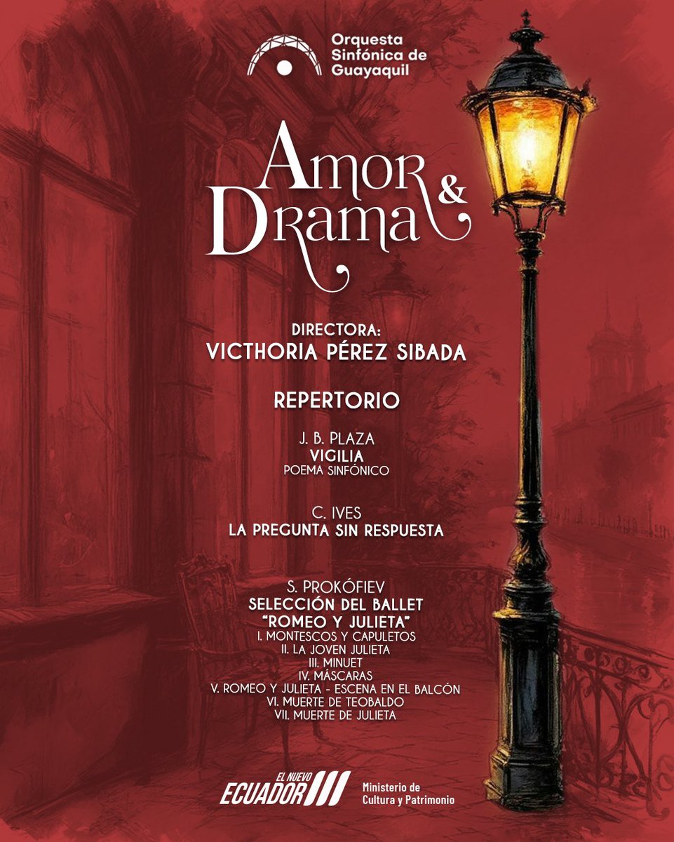 🎻 Amor y Drama: una noche de emociones intensas con obras de J.B. Plaza, C. Ives y S. Prokófiev.

📍 Teatro Centro Cívico 
📅 4 de julio 
🕖 19h00
🎟️ Entrada libre 

Vive el poder del amor a través de la música.